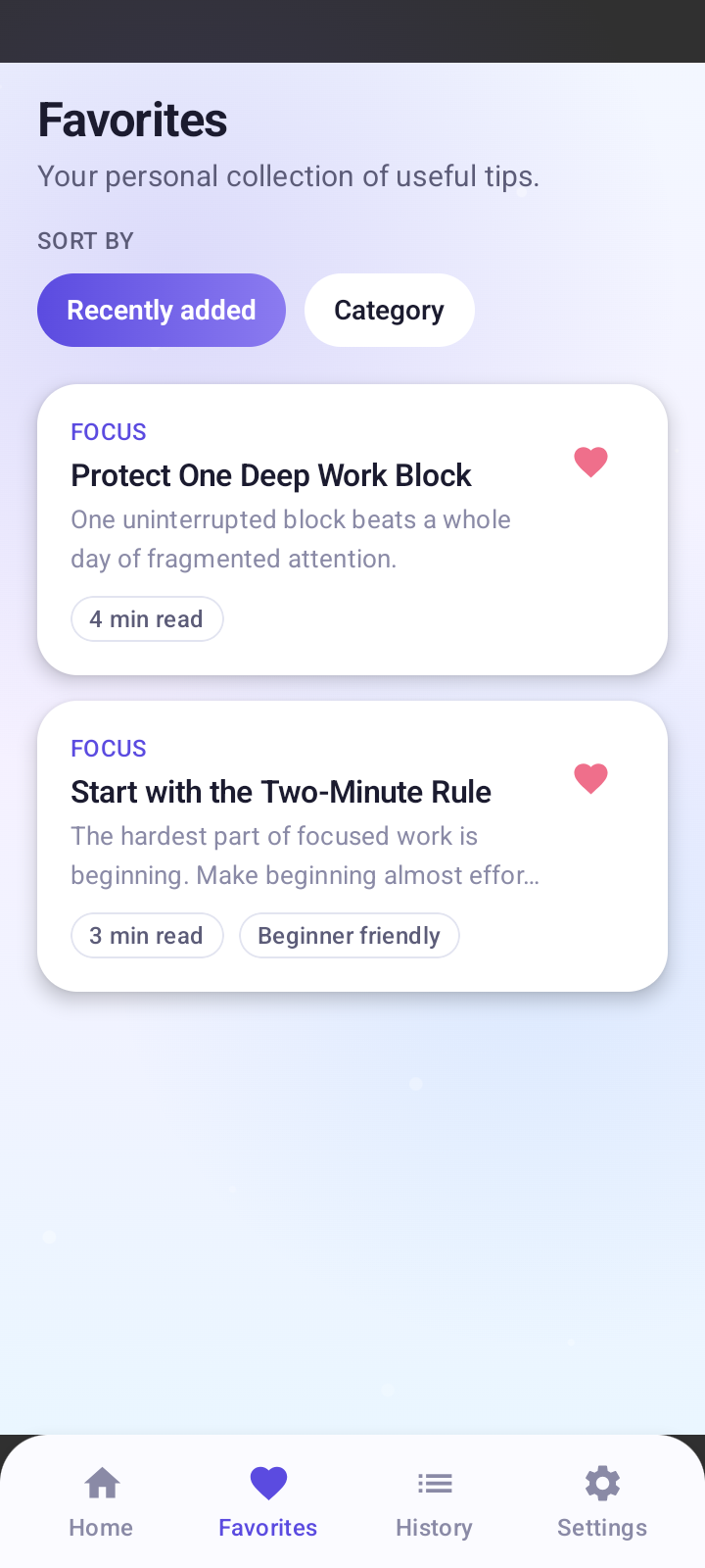 WhiteGuide Favorites screen
